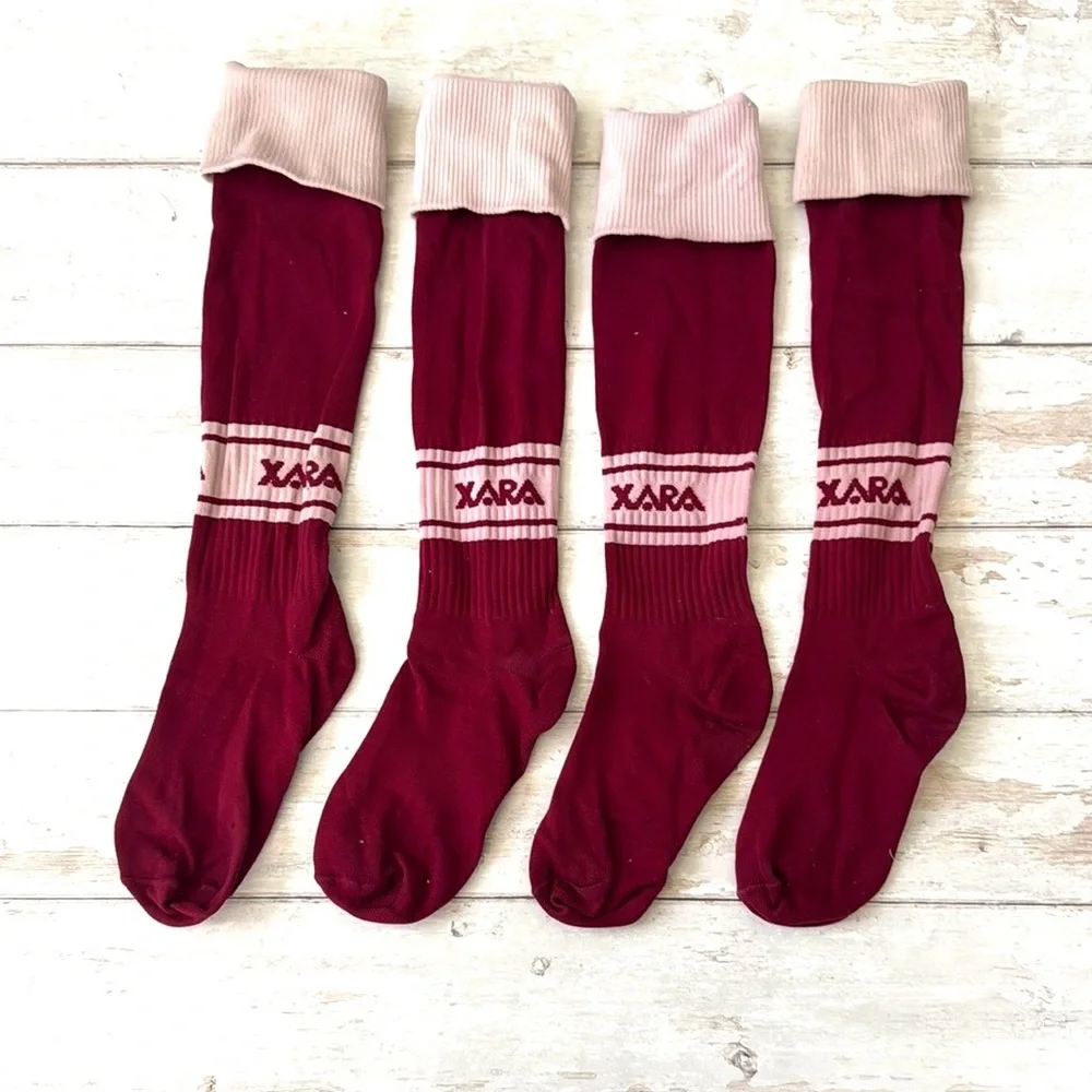 Xara Maroon Soccer Socks Set of 2 Pair Adult OS Mens Womens Bundle